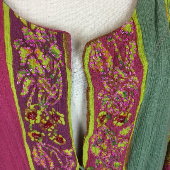 Soft Surroundings One Button Jacket 2X Womans Plus Pink Green Batik Print Rayon - Picture 6 of 15